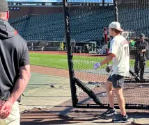 Sharks’ Celebrini, Smith visit SF Giants, take batting practice at Oracle Park